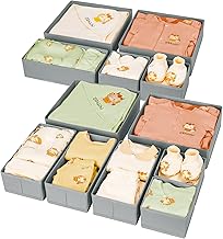 DIMJ Fabric Foldable Storage Drawer Organizers Closet Organizers Drawer Dividers Storage Cubes for Bras, Socks, Classic Grey, 12 Pieces