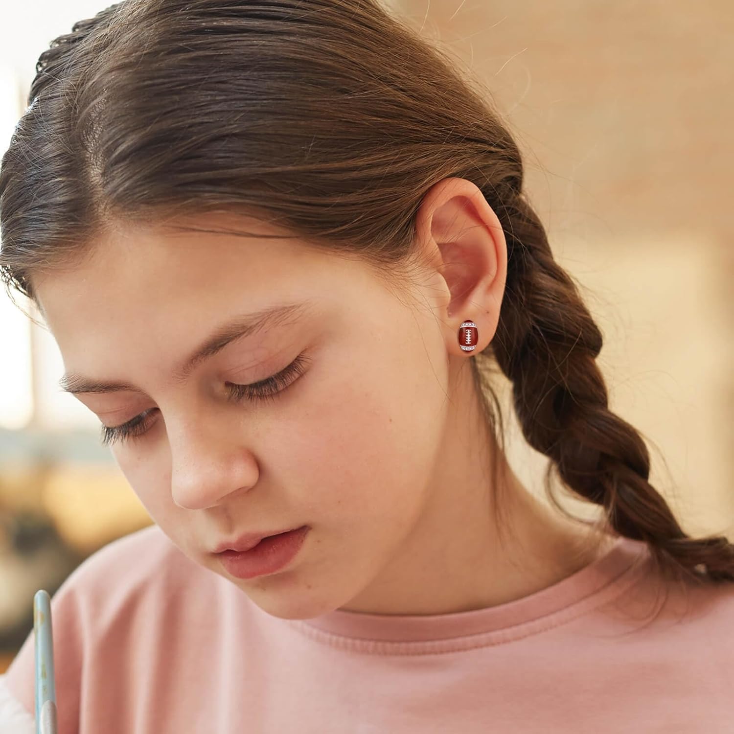 Sterling Silver Football Basketball Softball Baseball Pickleball Soccer Volleyball Tennis Ball Stud Earrings Women Sport Heart Earrings Jewelry Gifts - Image 3