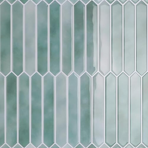 CRE8TIVE 16 Sheets Green Long Hexagon Tile Kitchen Backsplash Tiles