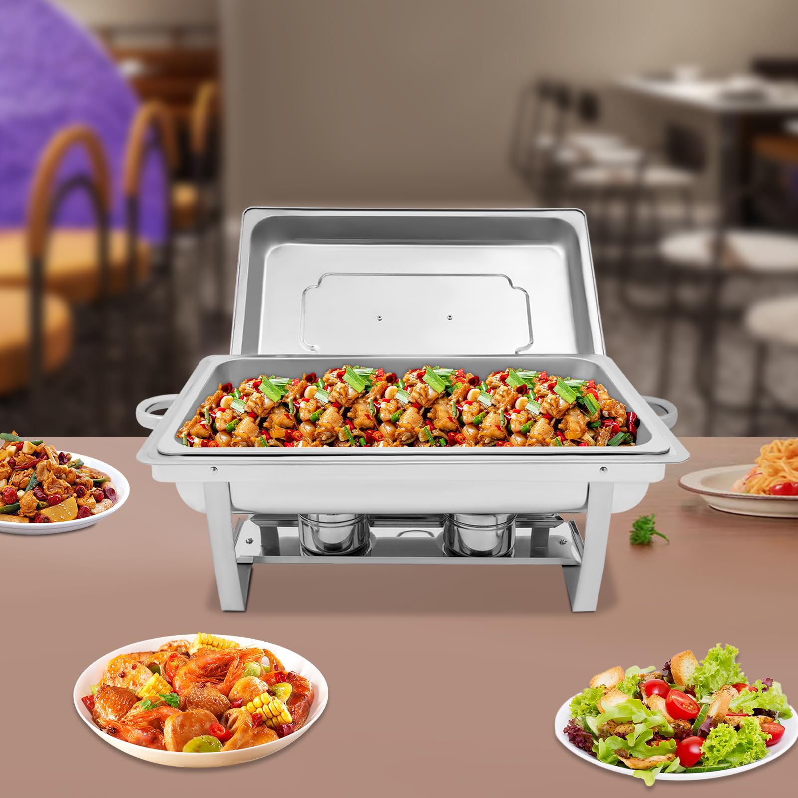 Chafing Dish 1/1 GN 9 l, pieghevole, in acciaio inox, scaldavivande | 1/1 GN, 9 l, in acciaio inox, pieghevole, con bagnomaria e porta combustibile, per buffet e catering