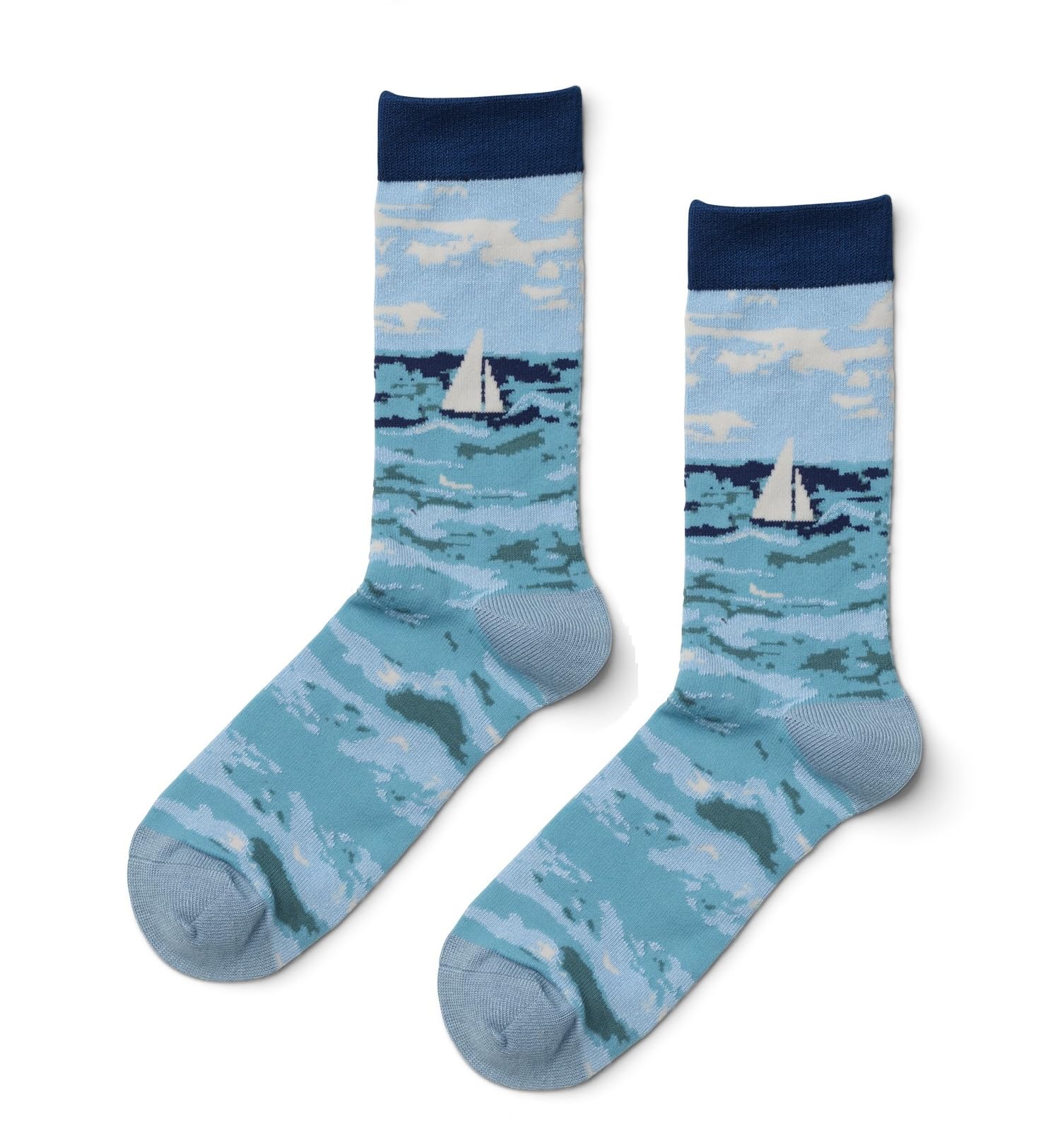 Lilyrosa Women's Blue Quintessential Seascape Yacht Boat Bamboo Socks 4-7