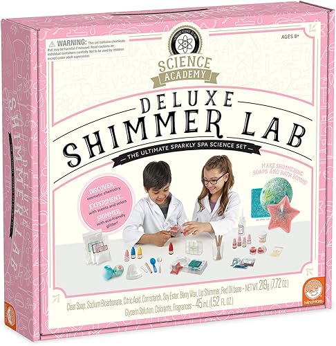 MindWare Science Academy Deluxe Shimmer Lab - El kit incluye 40 piezas para enseñar química cosmética a niños y adolescentes - Niños y niñas hacen