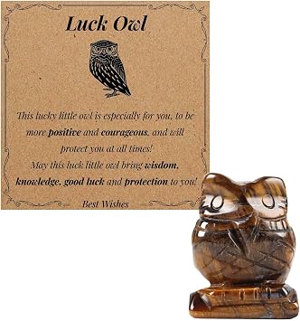 Owl Gifts for Women Good Luck Gifts 1.5" Owl Figurine Graduation Gifts for Her Him, Tigers Eye
