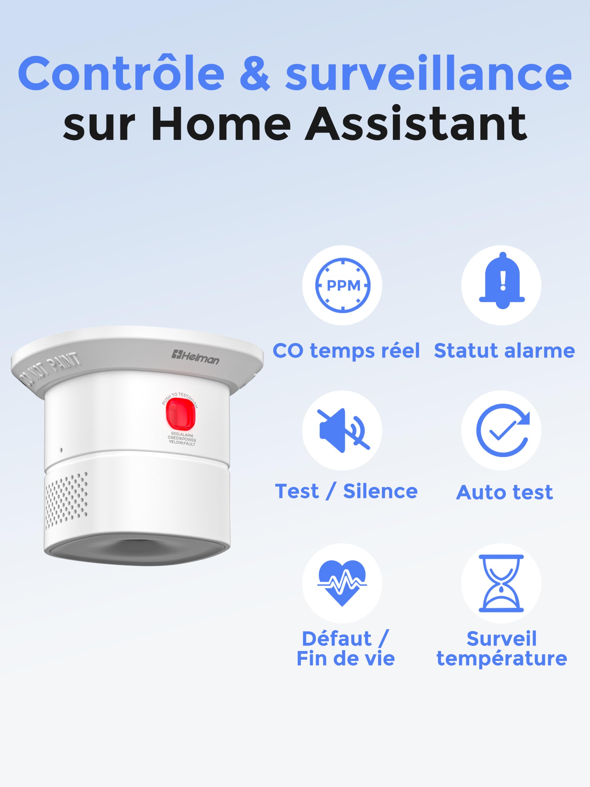 Heiman Mini Zigbee Détecteur Monoxyde Carbone Pile 7 Ans, HS1CA-E Plus