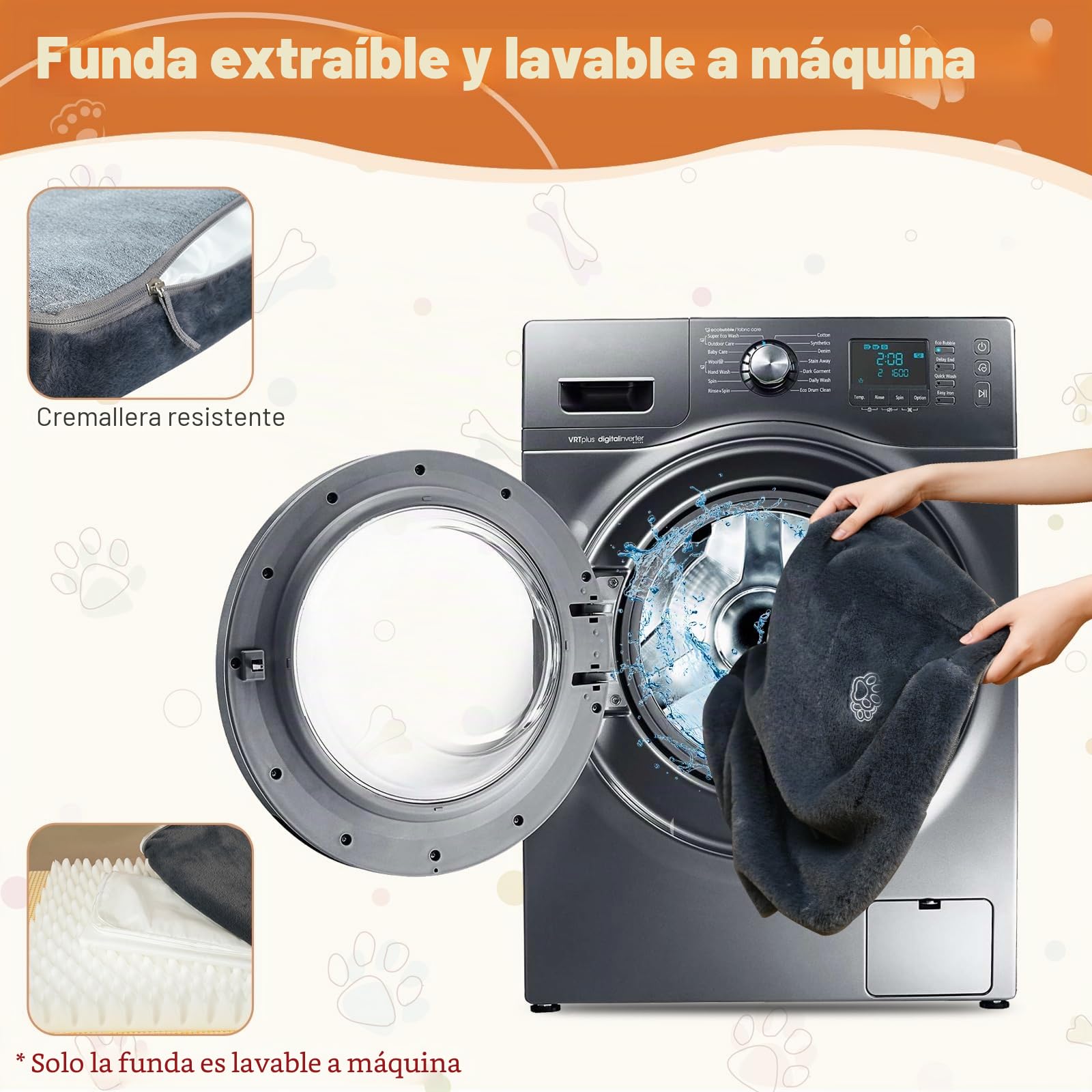 EMPSIGN Cojín para Perro Reversible Funda extraíble Lavable, 104x71x7,6 cm | gris, espuma alta densidad, impermeable interior, transpirable refrescante, apto para jaula, empaquetado al vacío