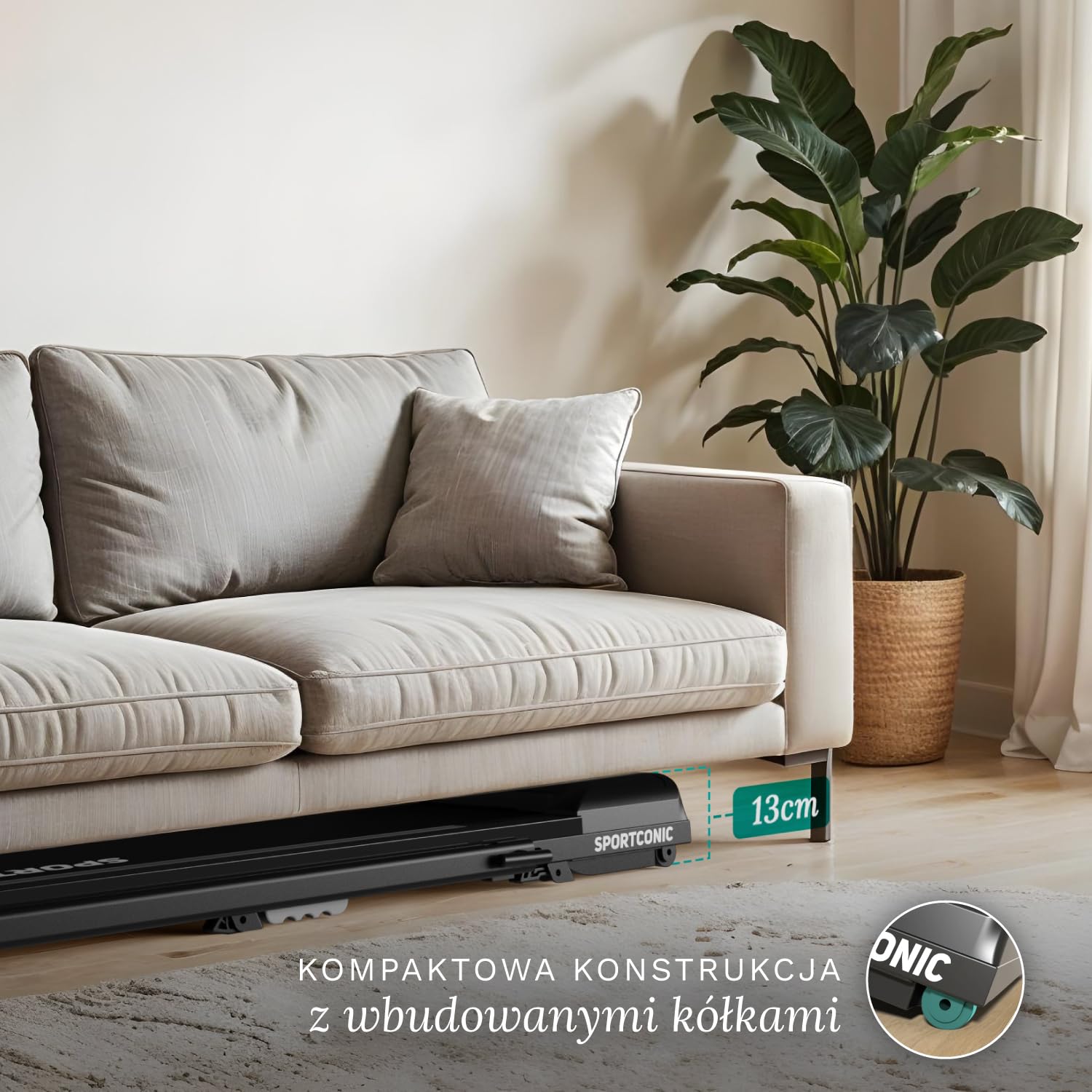 Sportconic Bieżnia do Domu z Nachyleniem, Walking Pad, Kompaktowa i Cicha Bieżnia, Bieżnia pod Biurko do Chodzenia i Biegania