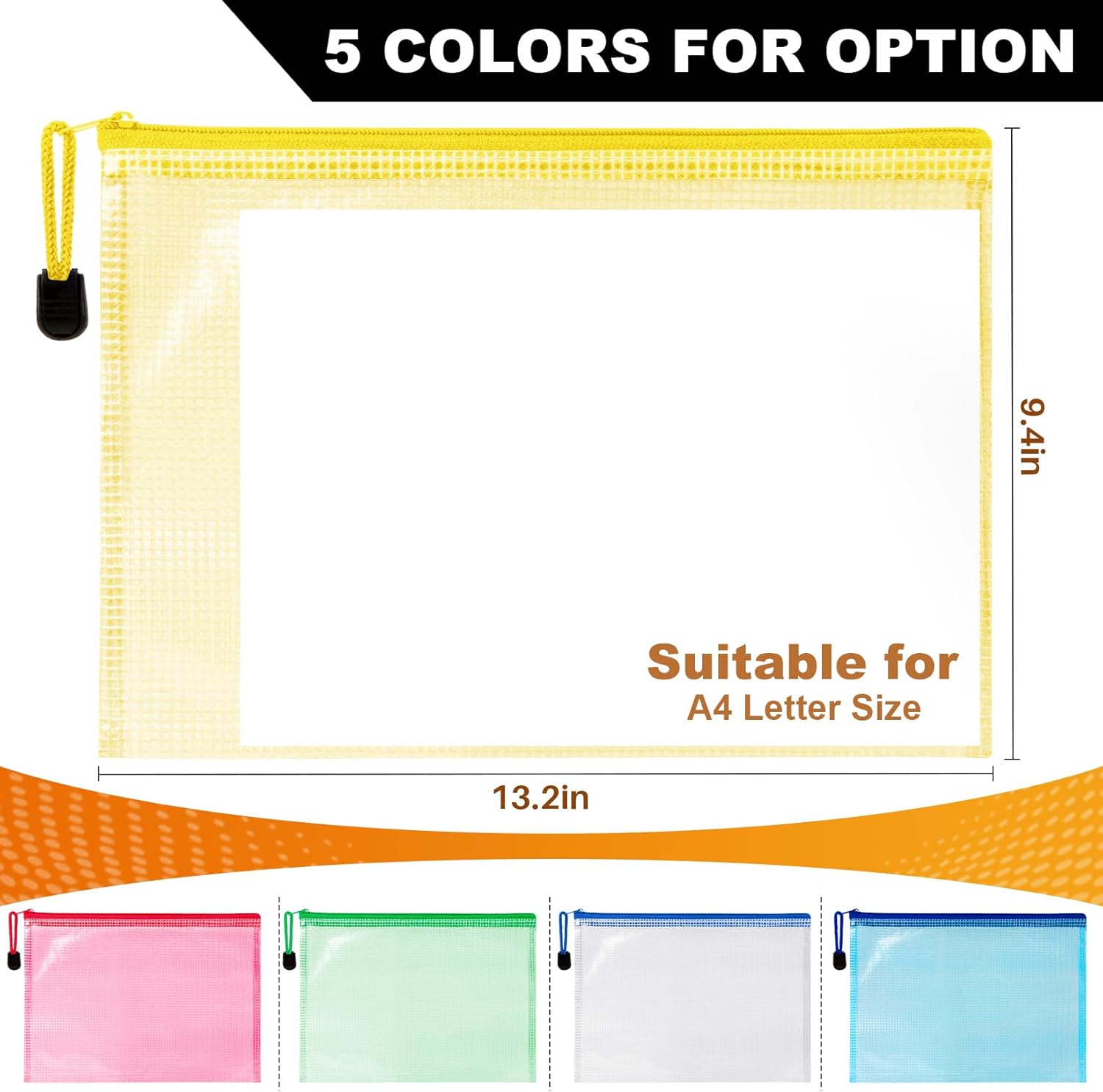 Mesh Zipper Pouch Bags - 5 Pack Waterproof Zipper Bags 13.2 x 9.4 Inch Clear Mesh Storage Pouches Assorted Colors for Home, Office, School, Travel, Puzzles, Board Game, Cosmetic, Accessories - Image 6