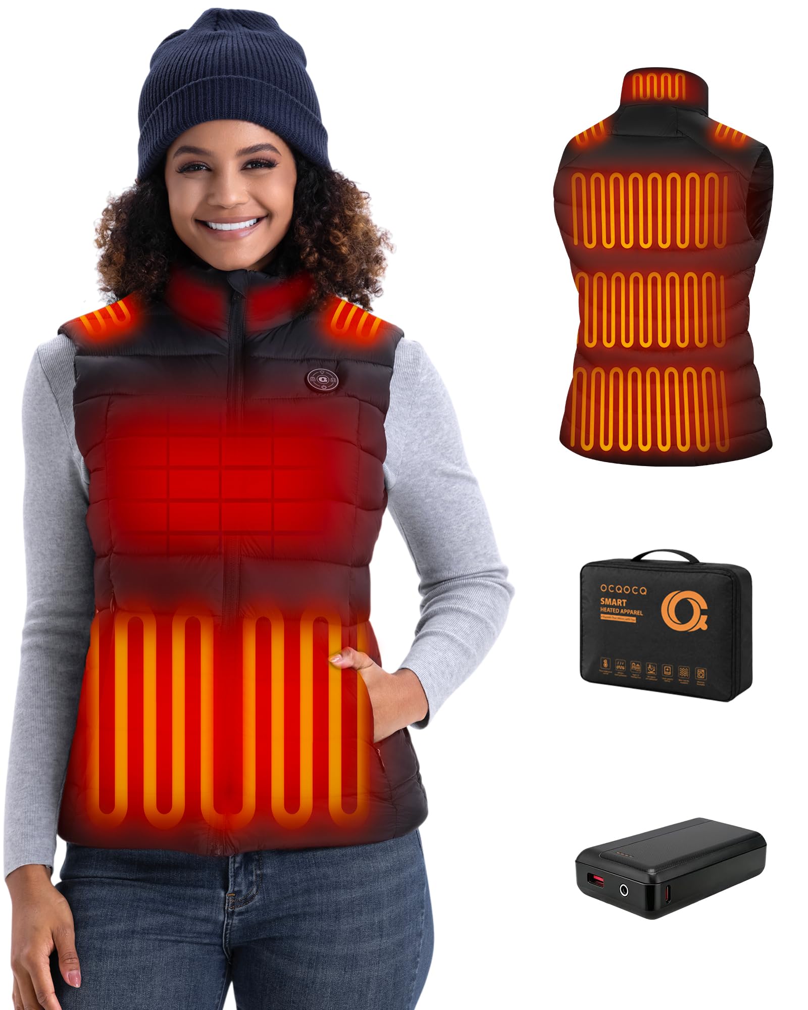 OCQOCQ Heizweste Damen mit 16000mAh Akku, Beheizbare Weste Damen | 15 Heizzonen, 3 Temperaturstufen für Flexible Wärme, Heizjacke, Komfort, Outdoor‑Aktivitäten bei Kälte und Wintersport