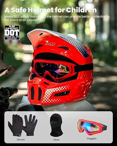 Miniatura 2 de ILM Cascos de Motocicleta Todoterreno para Jóvenes Niños Casco ATV Motocross BMX Fuera de Carretera con Gafas Guantes Máscara DOT Modelo MT601Y