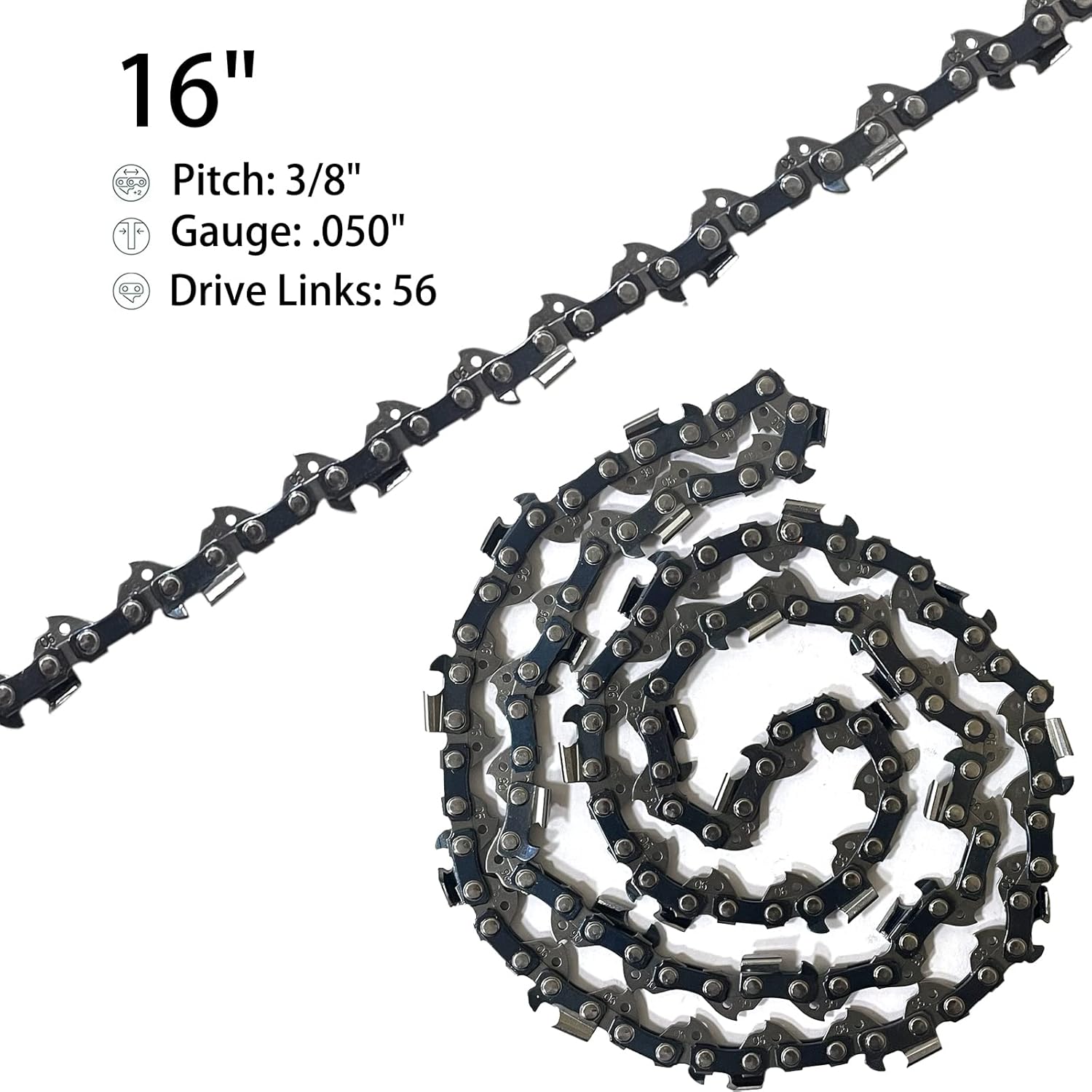 2PC 16 Inch Chainsaw Chain for Husqvarna 135, 240, 120 Mark II, Replacement Chain for WEN 4017, 40417, 40417BT Chain Saw and More - 3/8" - .050" - 56 Drive Links