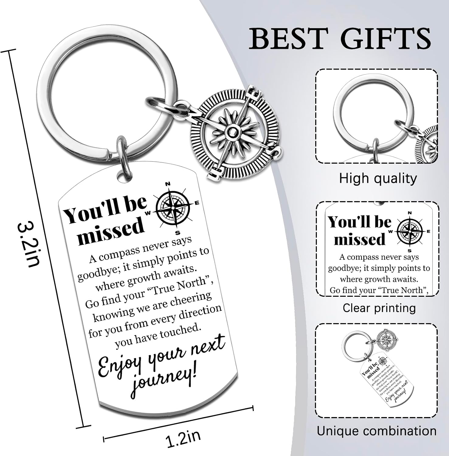Farewell Goodbye Gifts for Coworkers Compass Keychain Going Away Gift for Coworker Women Men Coworker Leaving Graduation Gift for Work Bestie Retirement Birthday Ideas New Job Keyring