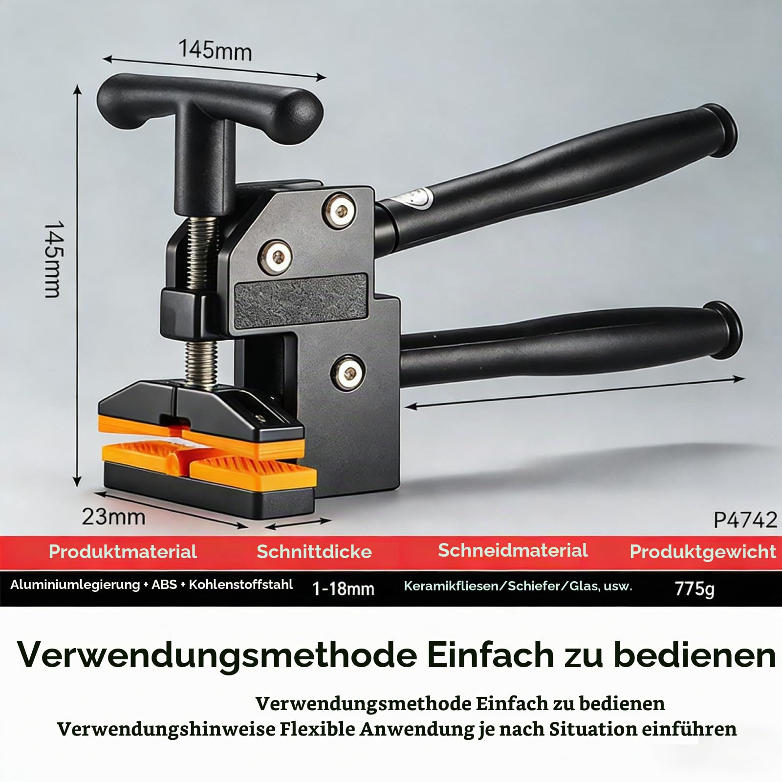 Fliesenbrechzange Großformatige Fliesen, Einstellbare Fliesenzange Fliesenbrecher Manueller Fliesenschneider Glasschneider Zange, Fliesenspalter Fliesenschneidezange FüR 1-18mm Dick Fliesen, Glas