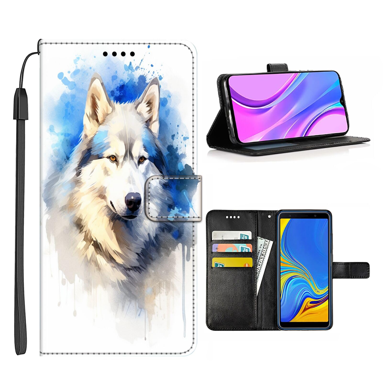 DAFEI Wallet Case for iPhone 12 Pro Max with Siberian Husky Dog-aa24 Pattern PU Leather Flip Folio ID&Credit Cards Pocket Lanyard