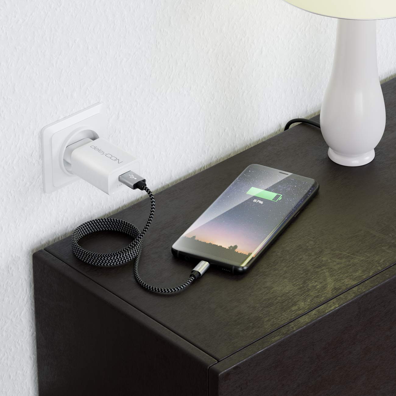 deleyCON 1m Cavo Micro USB in Nylon Cavo di Ricarica Cavi Dati Spina in Metallo Carica e Sincronizzazione Telefono Cellulare Smartphone Tablet