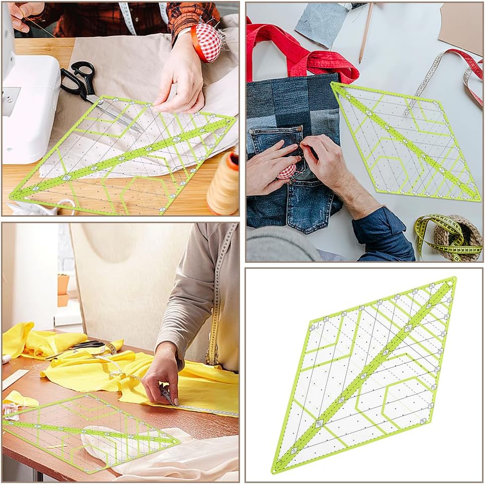 INFUNLY 60 Degree Diamond Quilting Ruler Green Acrylic Patch Templates Ruler Transparent Handmade Quilting Templates for Drawing Cutting Sewing Craft Piecing Plate Clothing Design