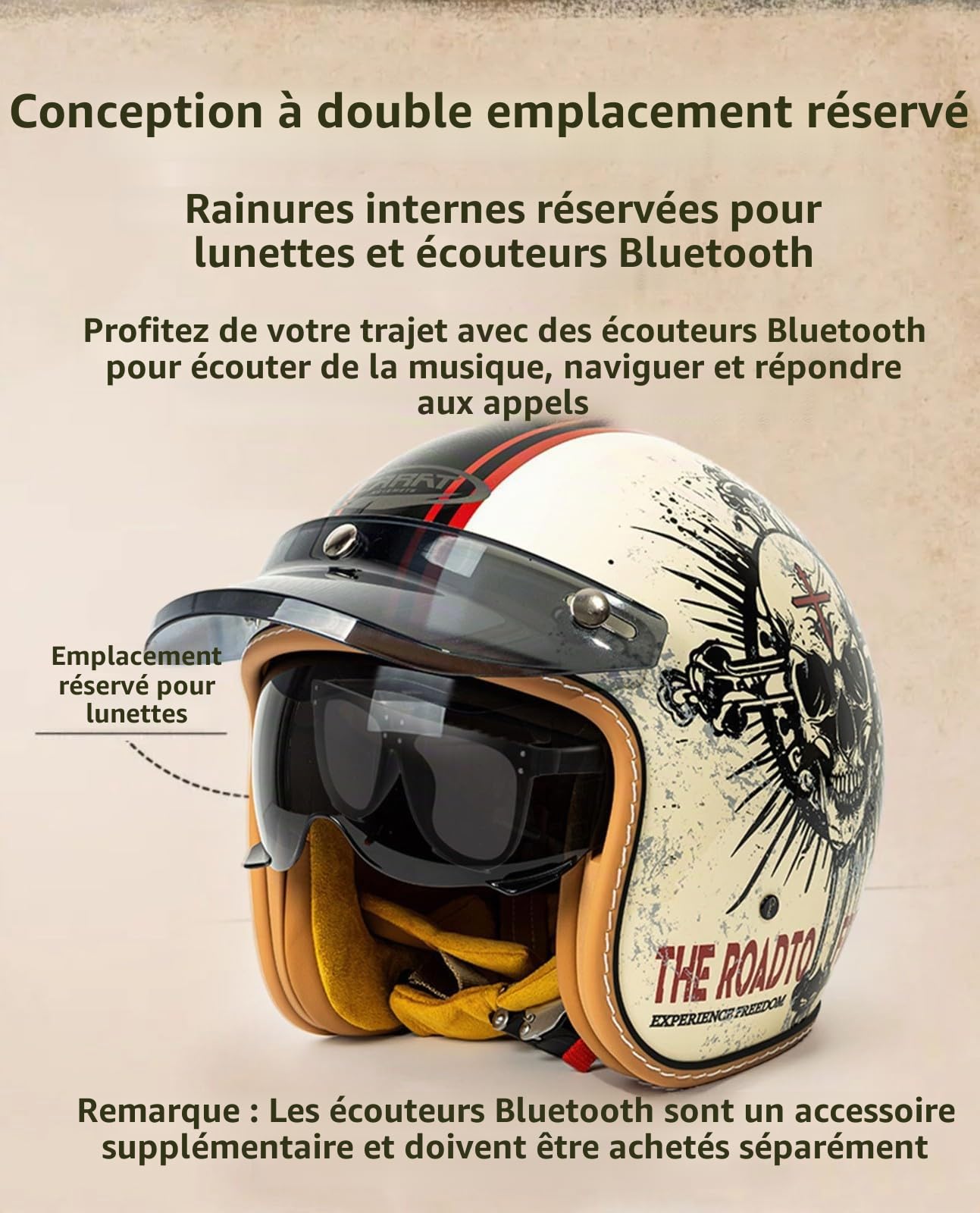 Casques Ouvert Classique Demi-Casque Hommes, Casques De Moto 3/4 Ouvert Casque Scooter Vintage Casque Jet Moto Homme Homologué Dot/ECE Demi Casque Chaud pour Scooter Cyclomoteur