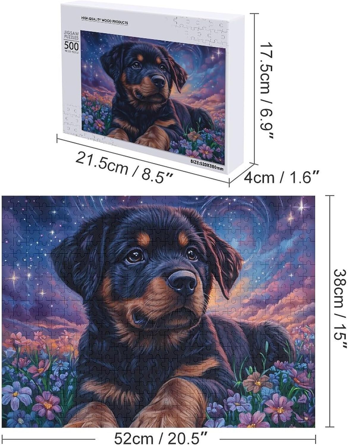 Rottweiler Flowers Wood Puzzle Challenging Jigsaw Puzzles for Women Men