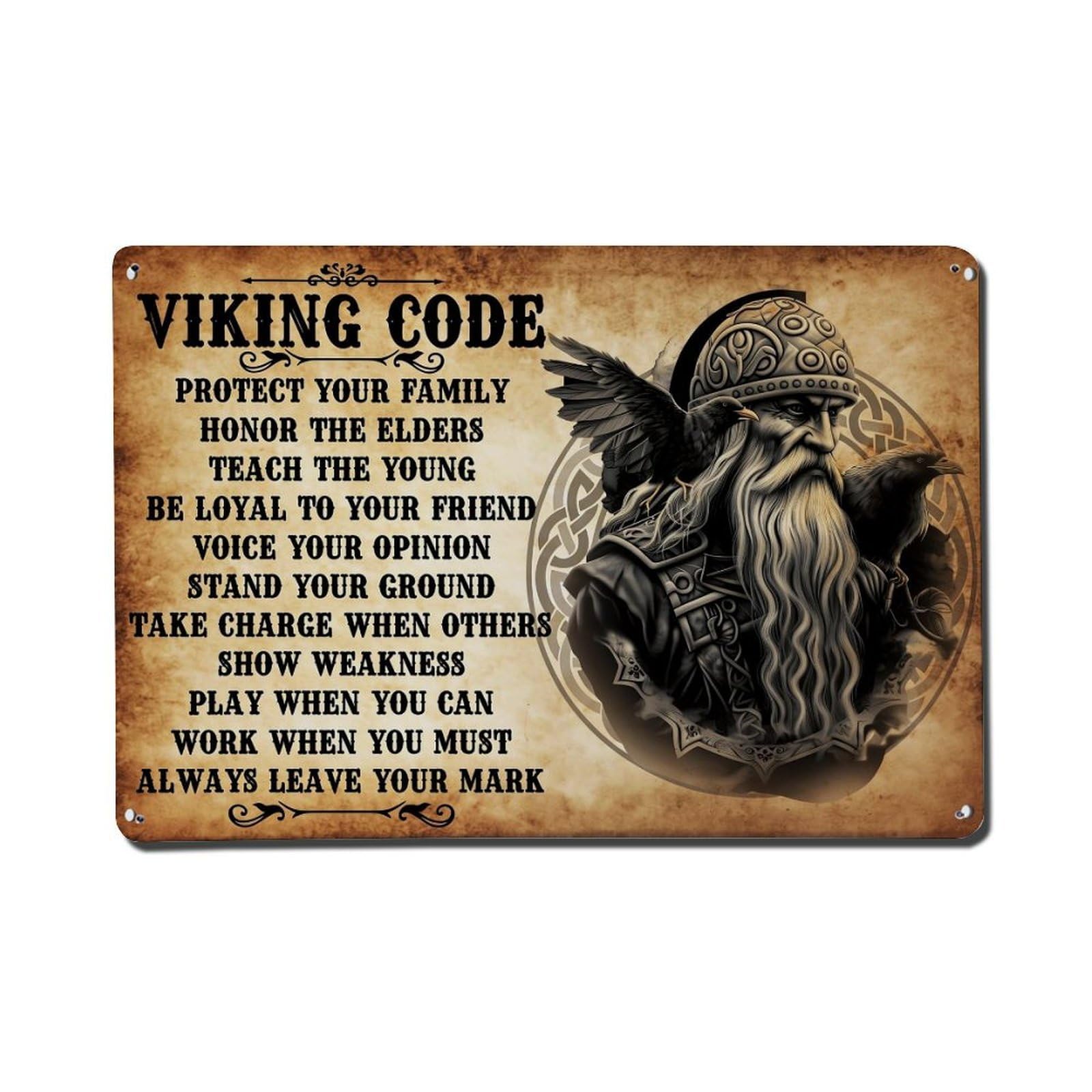 Viking Warrior With Raven And Helmet Tin Sign Metal Poster Vintage Metal Signs for Home Man Cave Bar Cafe Kitchen laundry room Wall Decorations Gift 8x12Inch