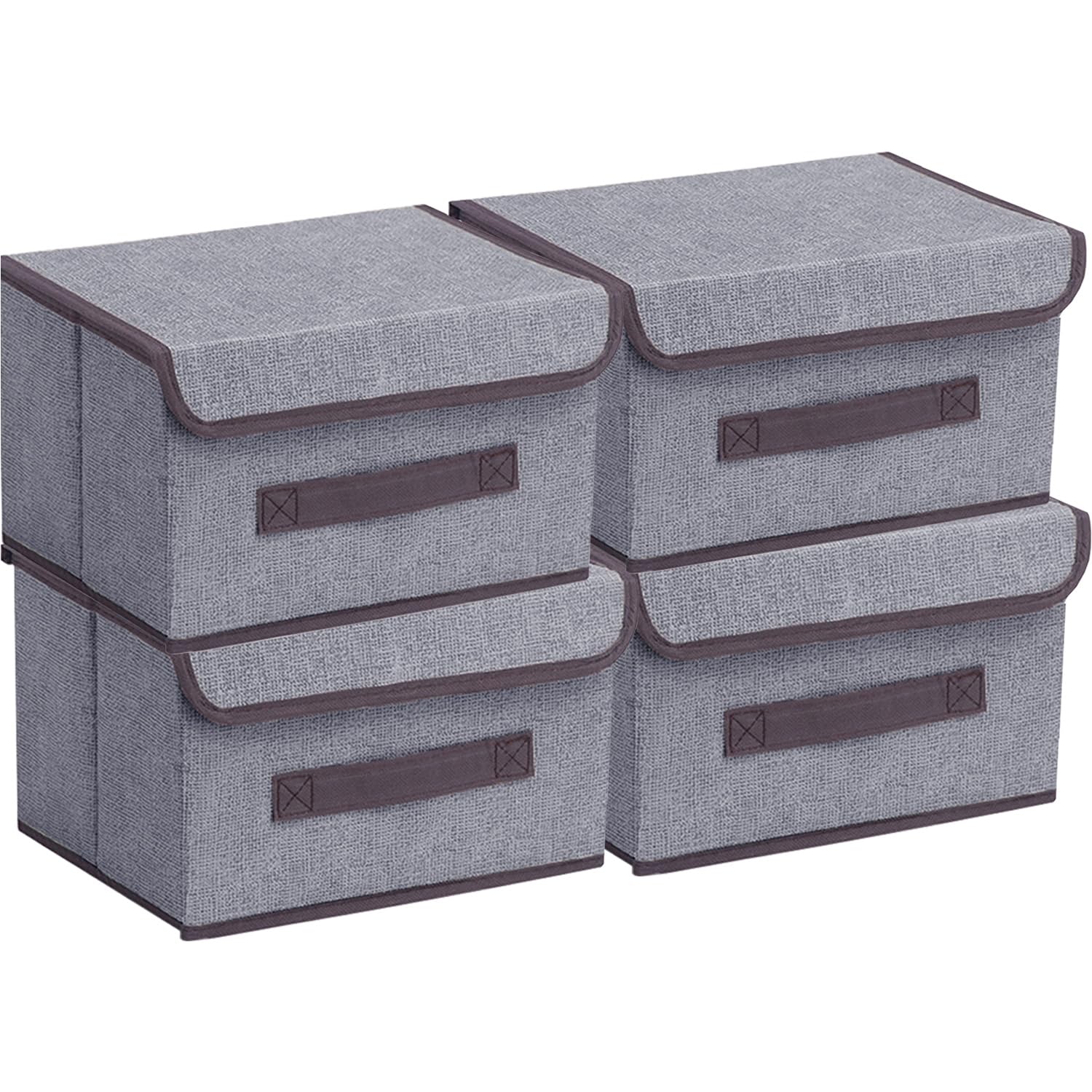 Punklong Storage Boxes with Lids Fabric,4 Pack Collapsible Storage Box,36 * 23 * 24cm Foldable Fabric Storage Box with Lid for Wardrobe, Bedroom, Nursery, Office, Toys, clothes (Grey)