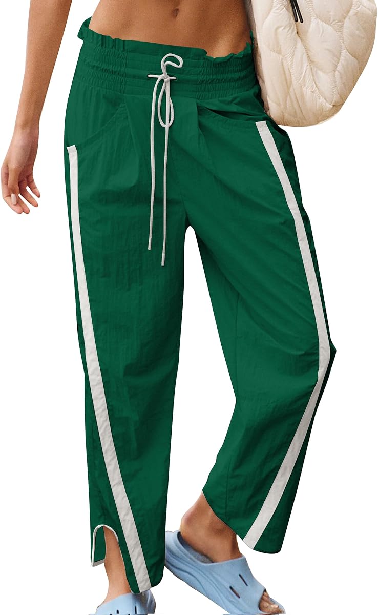 Pantalones de chándal para mujer, estilo casual, con cordón, pantalones de entrenamiento, ligeros, holgados, de color en contraste, con bolsillos
