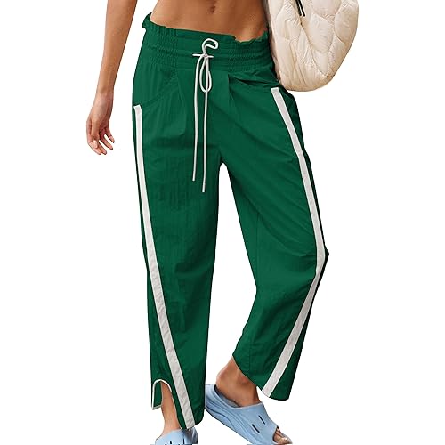 CITASHION Track Pants Women Casual Drawstring Barrel Pant Lightweight Baggy Contrast Color Workout Pants with Pockets