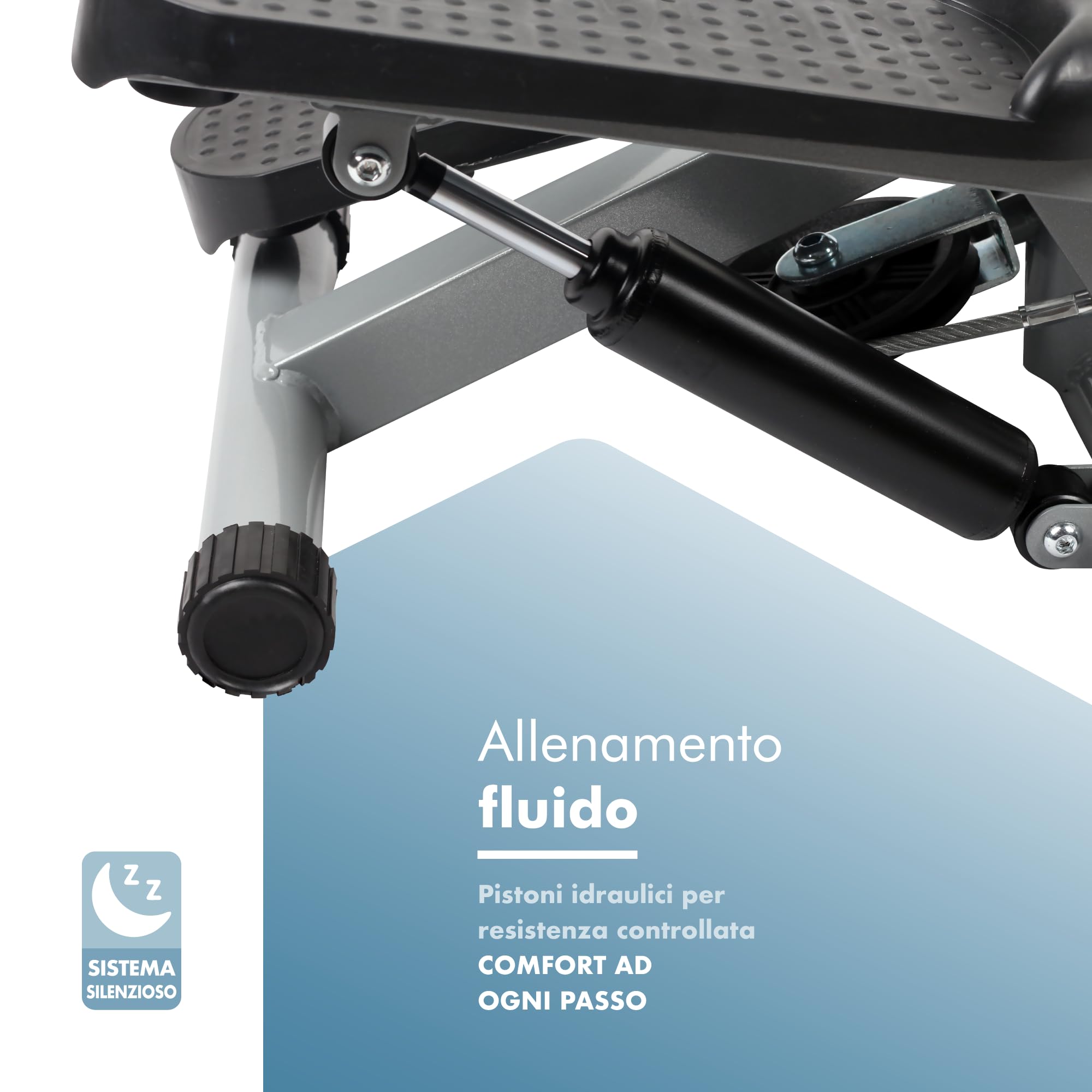 PORTENTUM Mini stepper fitness casa con bande di resistenza e schermo LCD 5 funzioni — Step 3-in-1 per gambe, glutei e braccia — Intensità regolabile — Attrezzi palestra compatti e facili da riporre