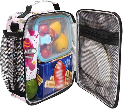 Miniatura 4 de Linda bolsa de almuerzo con diseño de cono de unicornio y lunares rosados para niñas y niños, lonchera pequeña con aislamiento térmico para niños