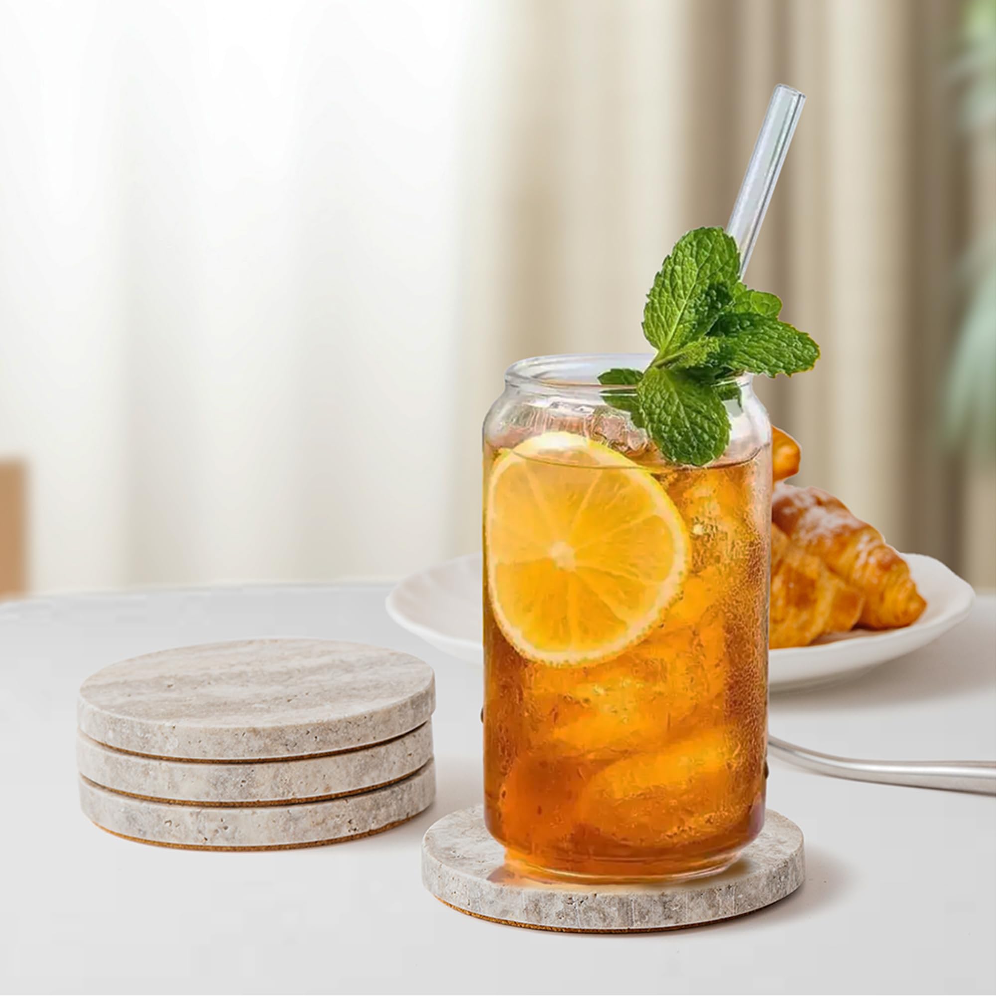 Set di 4 sottobicchieri in marmo per bevande, decorazione moderna per la casa per caffè, pietra di marmo naturale, per inaugurazione della casa, feste, hotel, Natale, anniversario, grigio