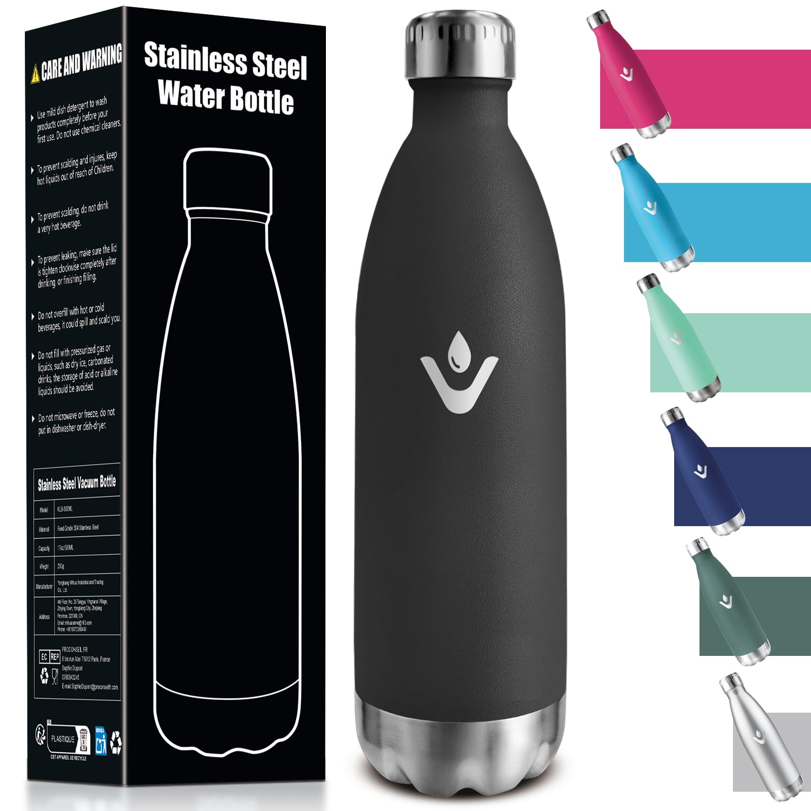 Drinking Bottle 1 L, BPA-Free, Thermos Flask, 18/8 Stainless Steel, Water Bottle, Double-Walled Vacuum Insulated, Bottle for Outdoor Sports, Camping, Picnic, Carbonated Drinking Bottle