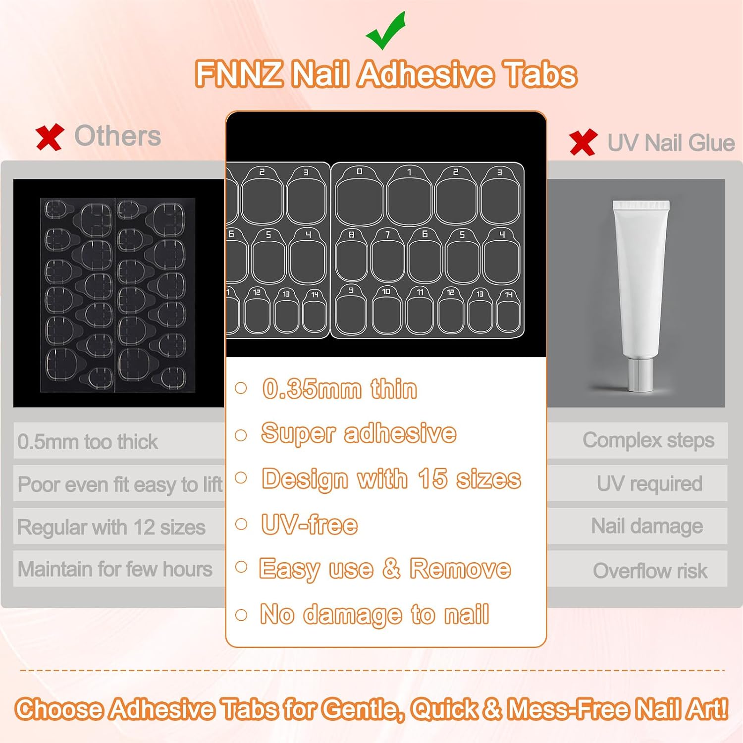FNNZ 15 Sizes Nail Adhesive Tabs, 10 Sheet (300Pcs) Pro Max Super Sticky Nail Glue Stickers for Press On Nails, Ultra Thin Sticky Tabs for Nails, Waterproof Nail Sticky Tabs for Press on Manicure