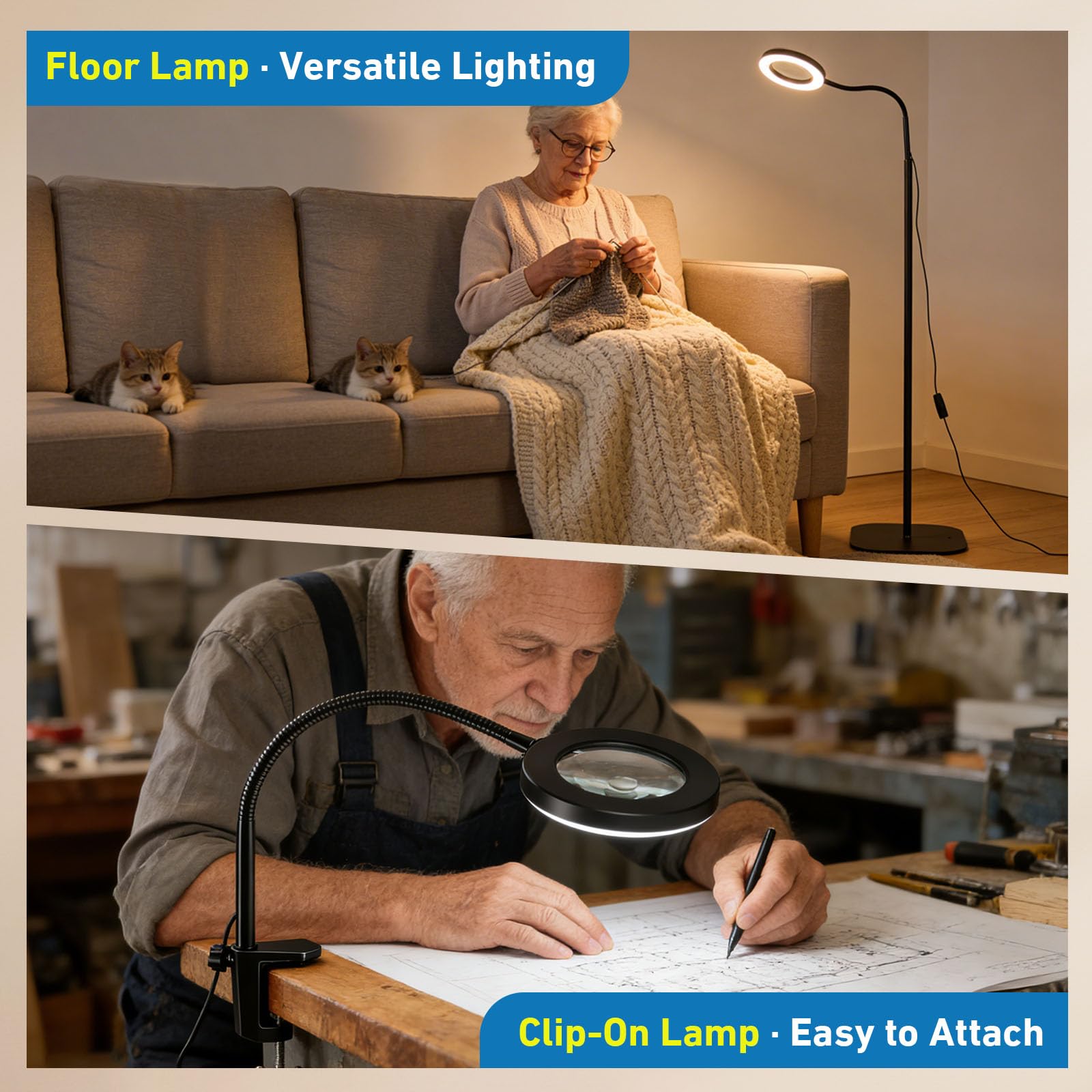 Lot de 20 loupes sur pied avec lumière et support - Lampe loupe 3 en 1 avec 72 LED - 3 modes de couleur à intensité variable - Bras pliable - Pour personnes âgées - Mains libres pour le
