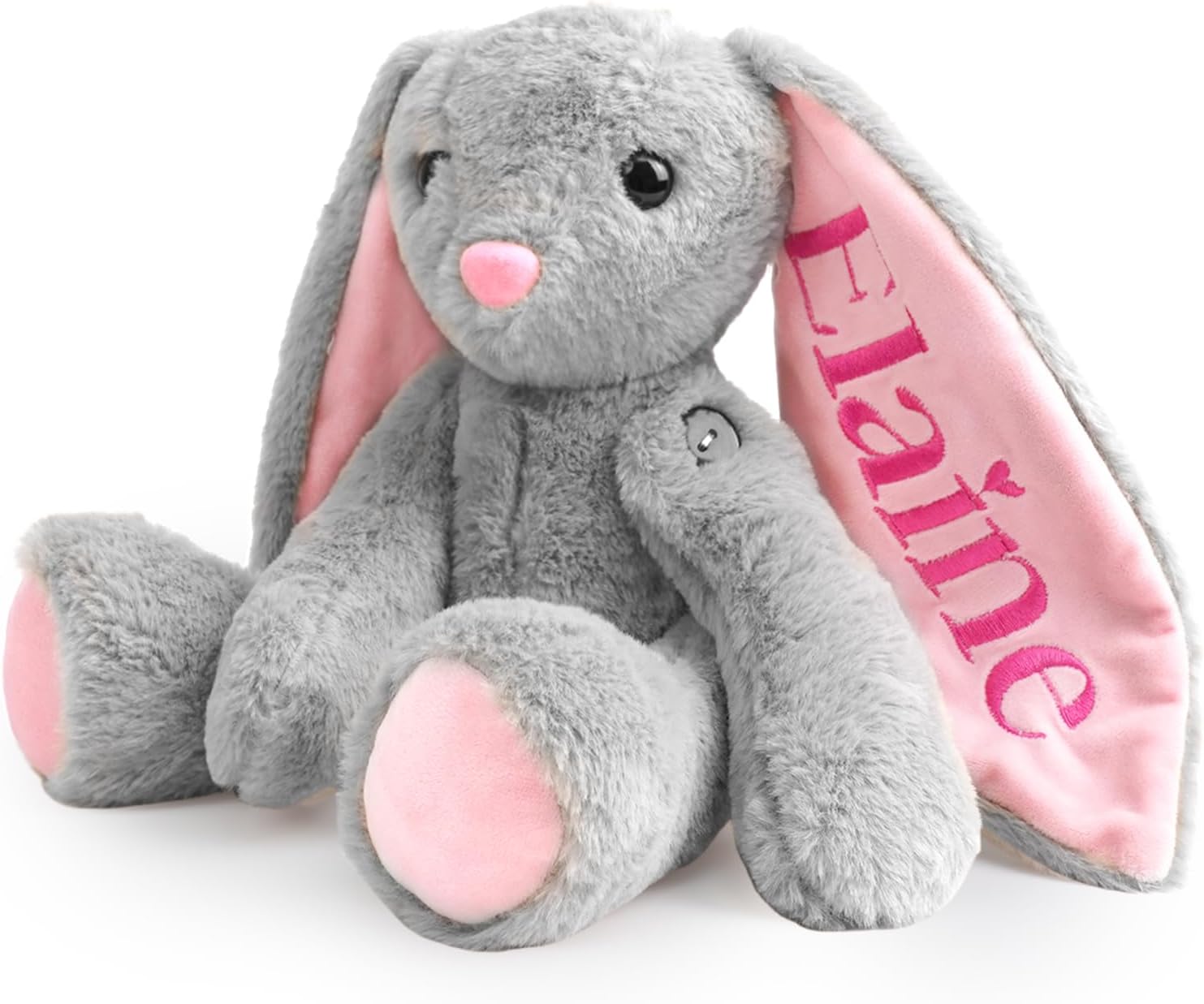 Personalized Bunny Plush Stuffed Animal, Custom Bunny Toy with Embroidered Name, Toys for 1-14 Year Old Baby Girls Boys, Customized Infant Toys Easter Birthday Gifts (Grey)
