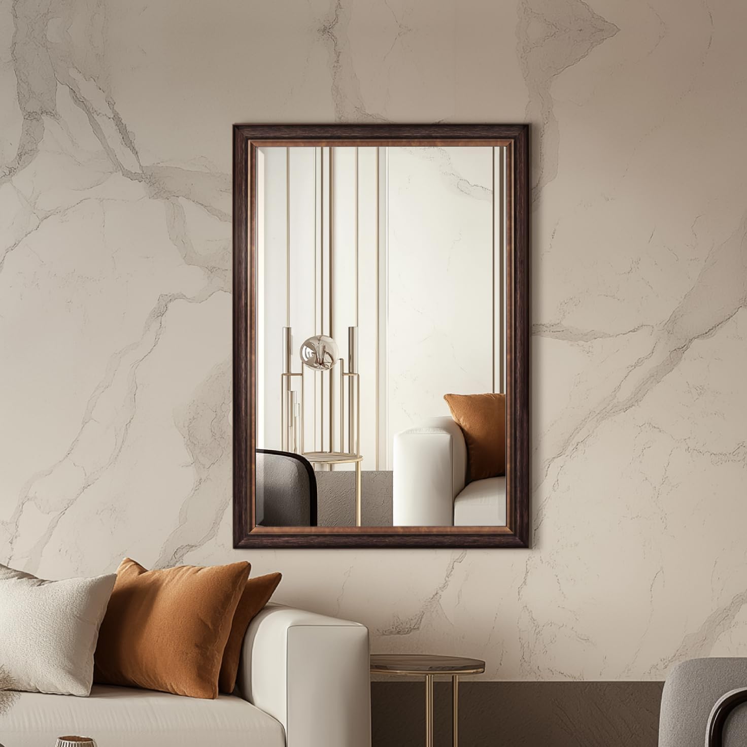 Head West Bronze Copper Oil Rubbed Framed Rectangle Mirror, Wall Mounted Beveled Accent Decorative Bathroom Mirror for Over Sink, Bedroom, & Living Room, 28" x 40"