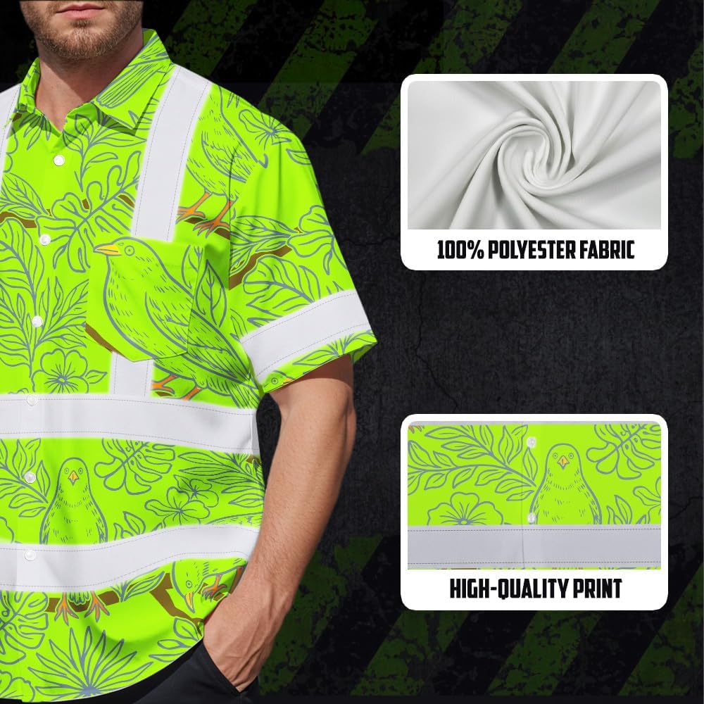 High Visibility Hawaiian Shirt for Men Tropical Shirts Custom Name Floral Outfit Reflective Safety Workwear - Image 6