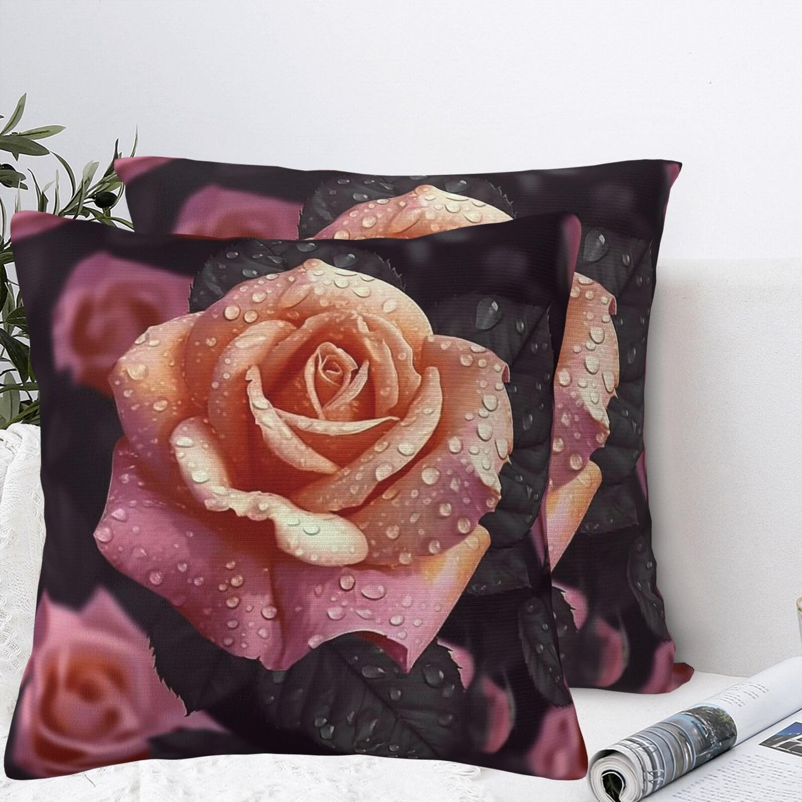 QMKFWT Beautiful Rose Plush Throw Pillow Covers 24"X24",Soft Cozy Couch Cushion Covers Decorative Pillow Cases for Holiday Home Bedroom Sofa Decors