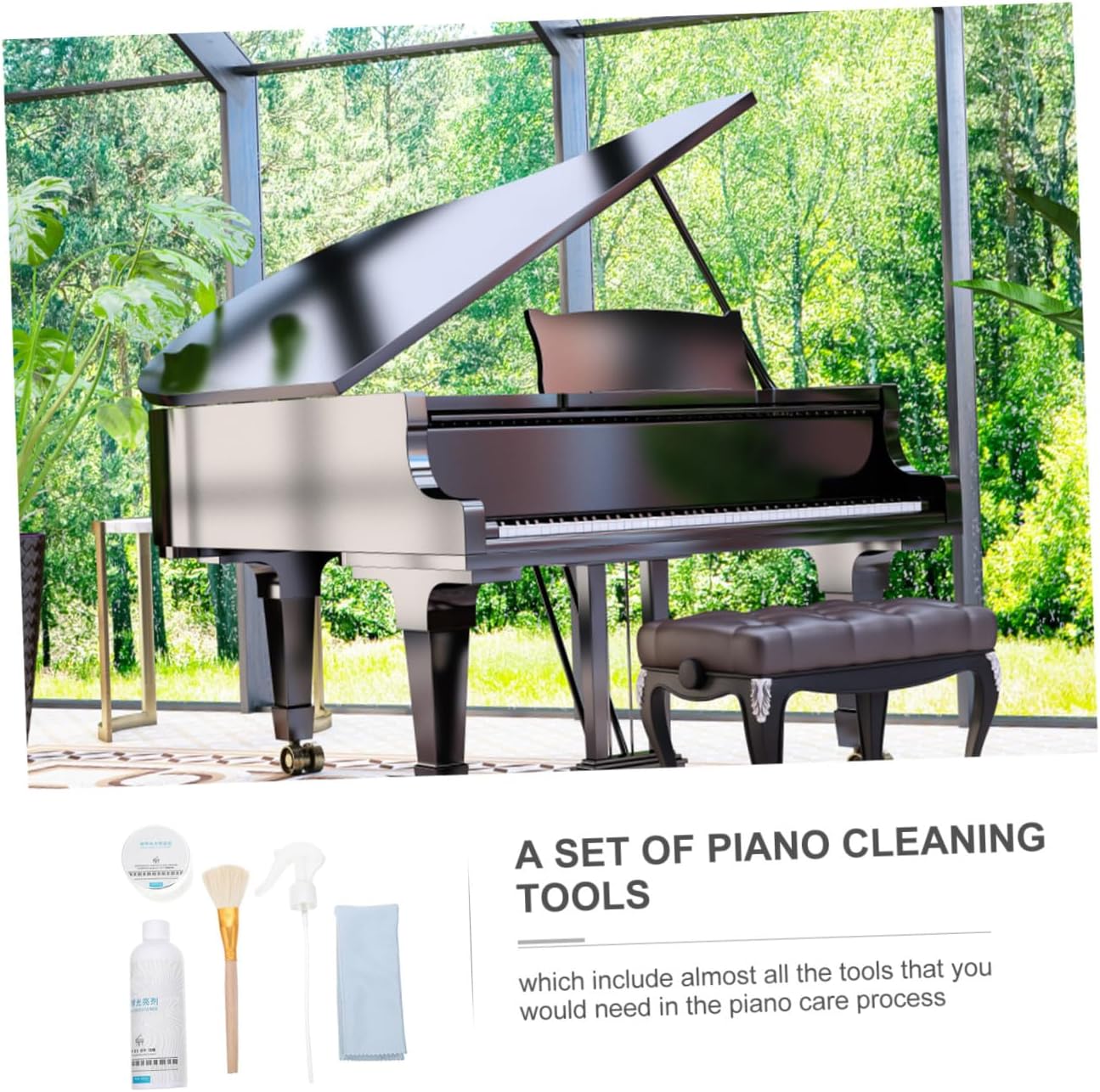 Piano Care Kit with Cleaning Cloth Dust Brush Polishing Wax Essential Piano Maintenance Tools for Pianists and
