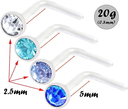 Miniatura 2 de 4 unids 0.71 oz 0.031 in L nariz Studs Flexible acrílico nariz tornillo anillos Piercing 0.098 in Crystal BOAM Pick Color
