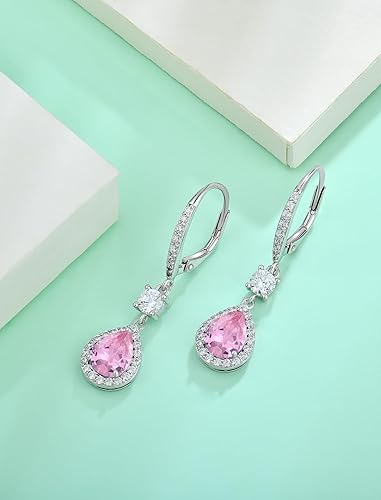 Miniatura 4 de Vesitim White Gold Plated Teardrop Dangle Drop Earrings Sterling Silver Gemstones Lever-back Earring for Women Jewelry with Months Birthstone
