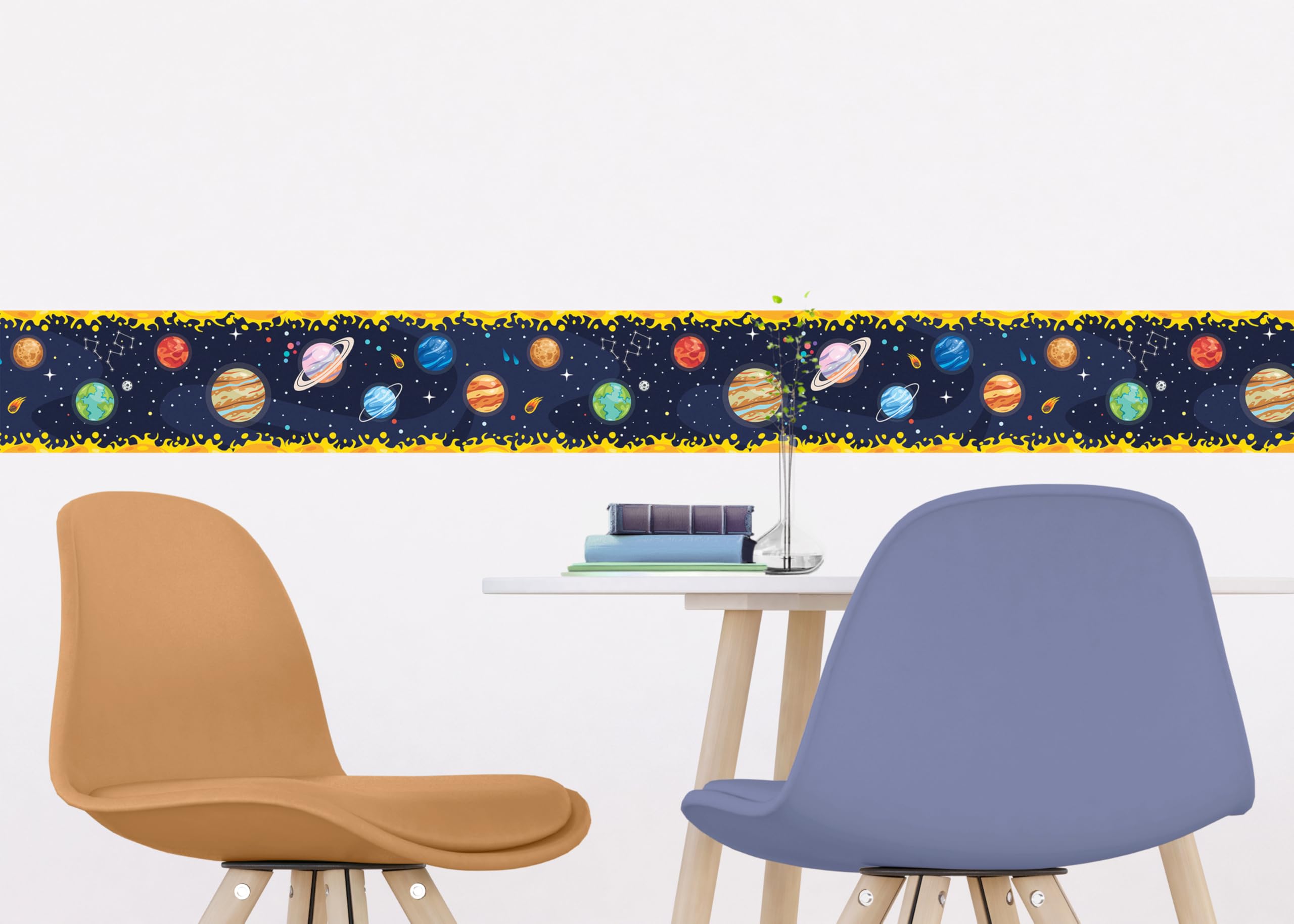 AG Design Selbstklebende Bordüre Kosmische Parade, AWBD 8258 | Wasserfest Kinderzimmer Wand Aufkleber Dekoration | Wandbordüre für Mädchen und Junge | Folie, Mehrfarbig | Breite 500 cm x Höhe 13.8 cm