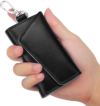 BAKUN Compact Leather Car Key Case, Key Holder Key Organizer Wallet, With 6 HooksBlack