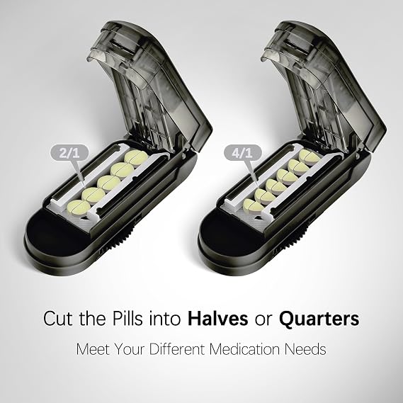Pill Cutter Splitter for Small and Tiny Pills, Pill Splitter for Multiple Pills at a Time with Centering Device and Stainless Steel Blade (Black)