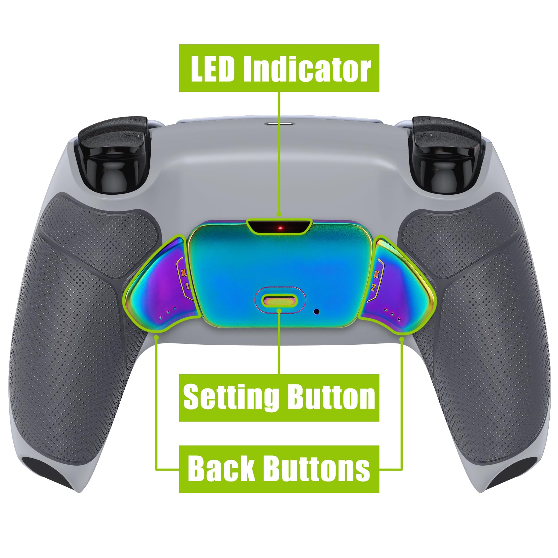 Wersja eXtremeRate Niebiesko Fioletowa Real Metal Buttons (RMB) RISE Zestaw Mapowania dla Kontrolera ps5 BDM-030 z Szary Gumowaną Tylną Osłoną Uchwytu, Ulepszony Programowalny Szary Powrót Przyciski Załącznik dla ps5 Controller