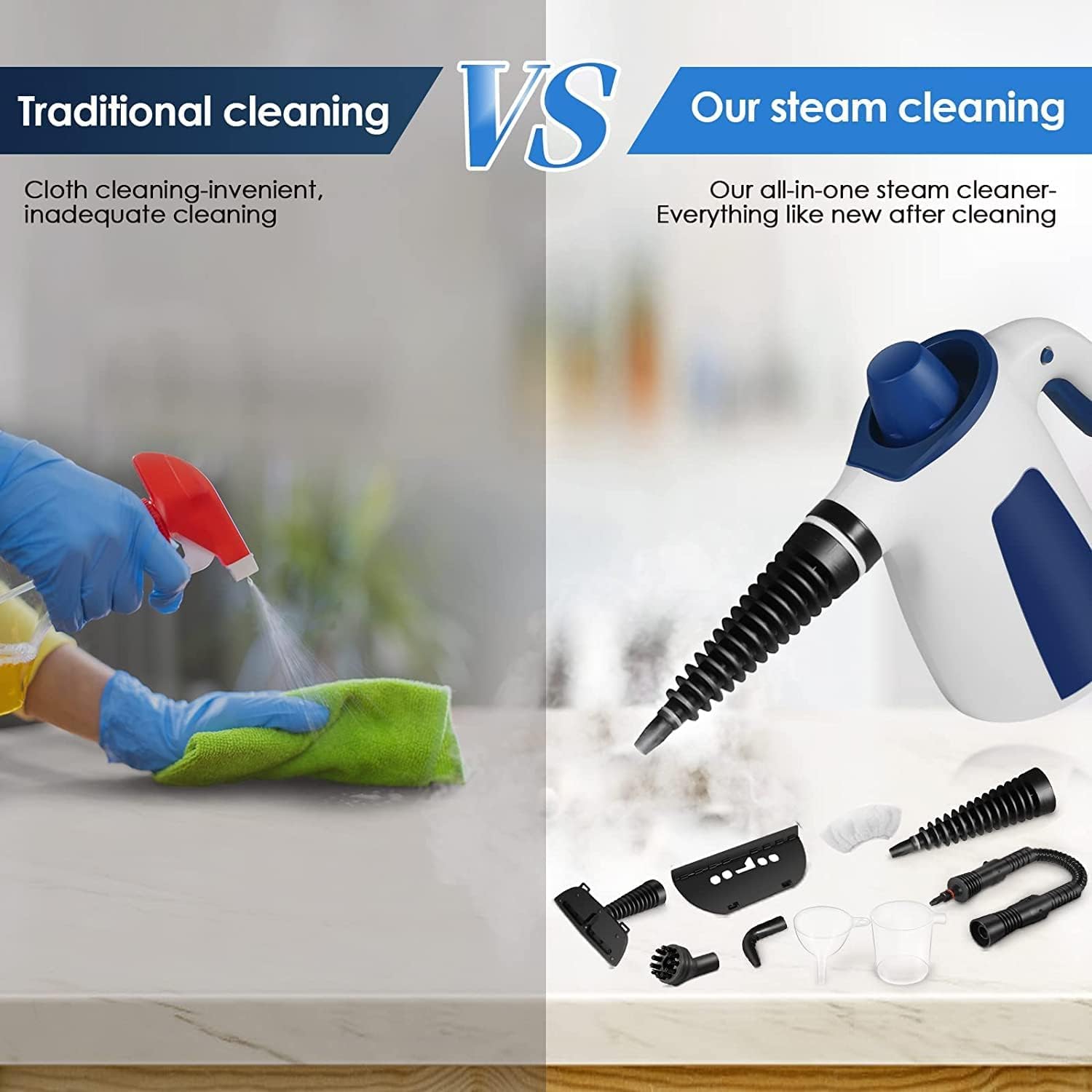 Handheld Steam Cleaner, Steam Cleaner with 9pcs Accessories & Safety Lock, 350ML Capacity, Multi-Surface Steamer for Deep Cleaning Home,Grout,Upholstery, Car, Bathroom, Floor, Window, Kitchen, Clothes