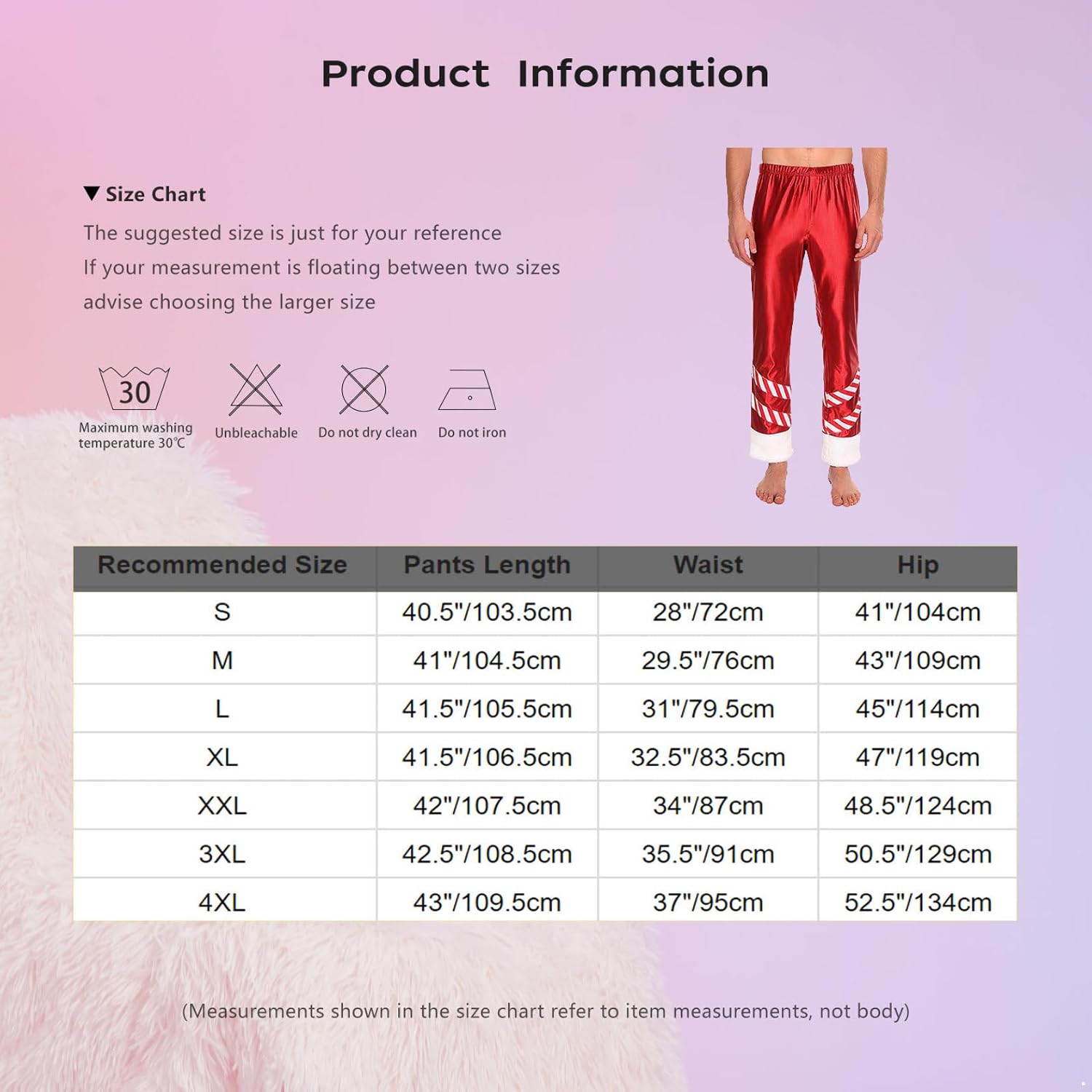 Men's Candy Cane Costume Elastic Waist Striped Patchwork Straight Leg Long Pants Xmas Party Dress Up