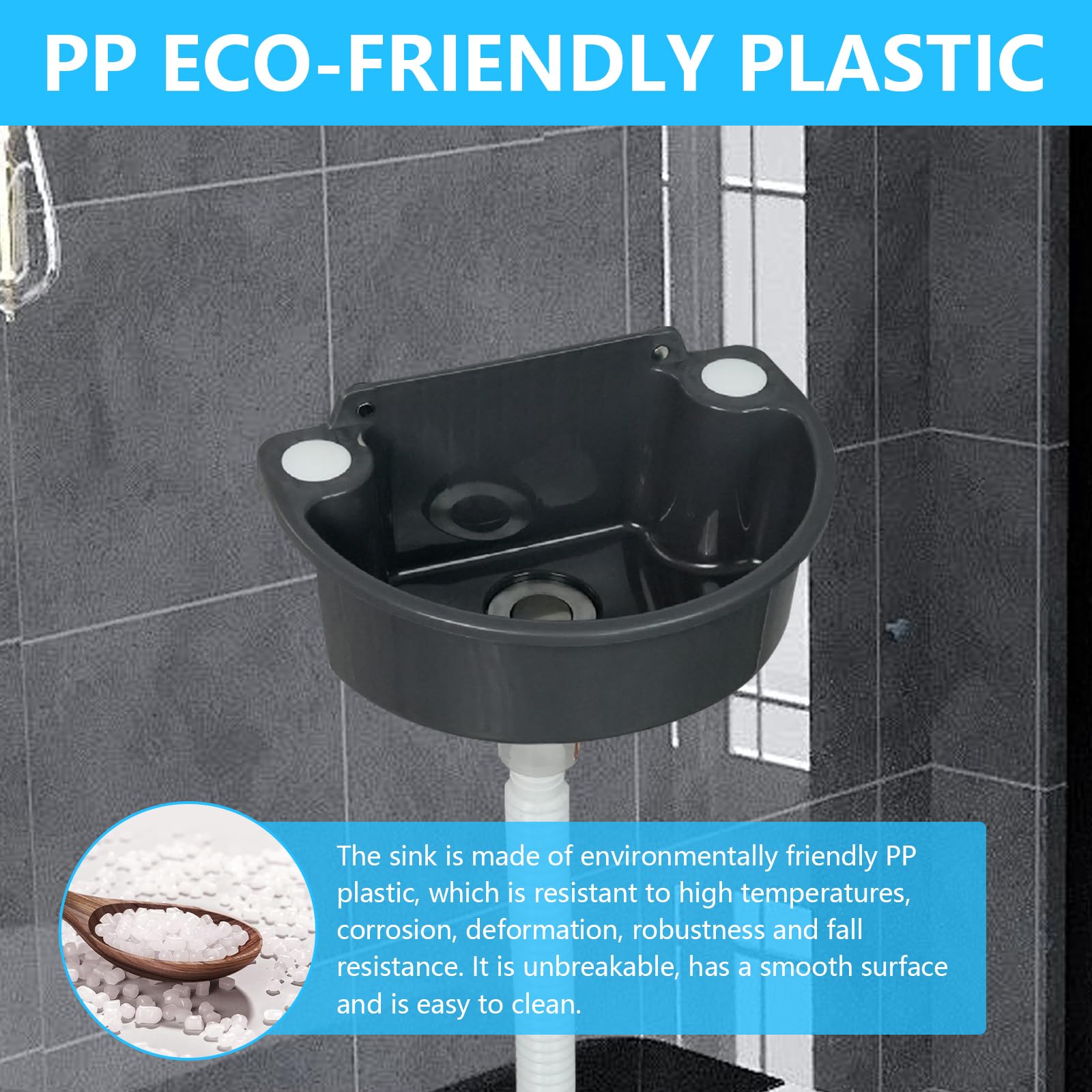 Fregadero De PláStico, Fregadero De Camping De Pared Con DesagüE De 75 Cm Lavabo Semicircular Gris Para Aseo De Invitados BañO Camping JardíN SóTano Obra 31 X 21 X 10,5 Cm