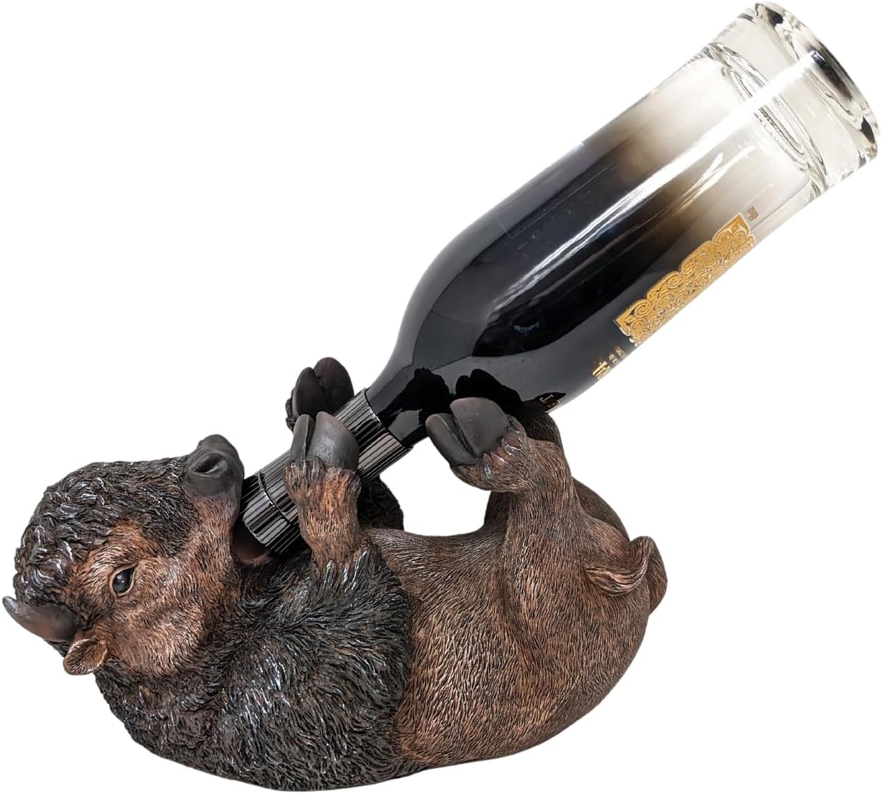 Buffalo Bourbon Bottle Holder -Unique Resin Buffalo Whiskey Holder for Home Bar, Rustic Western Décor, 12x5.35x7.5 Inches - ideal Gift for Whiskey Lovers & Collectors-Secure & Stylish Bottle Display