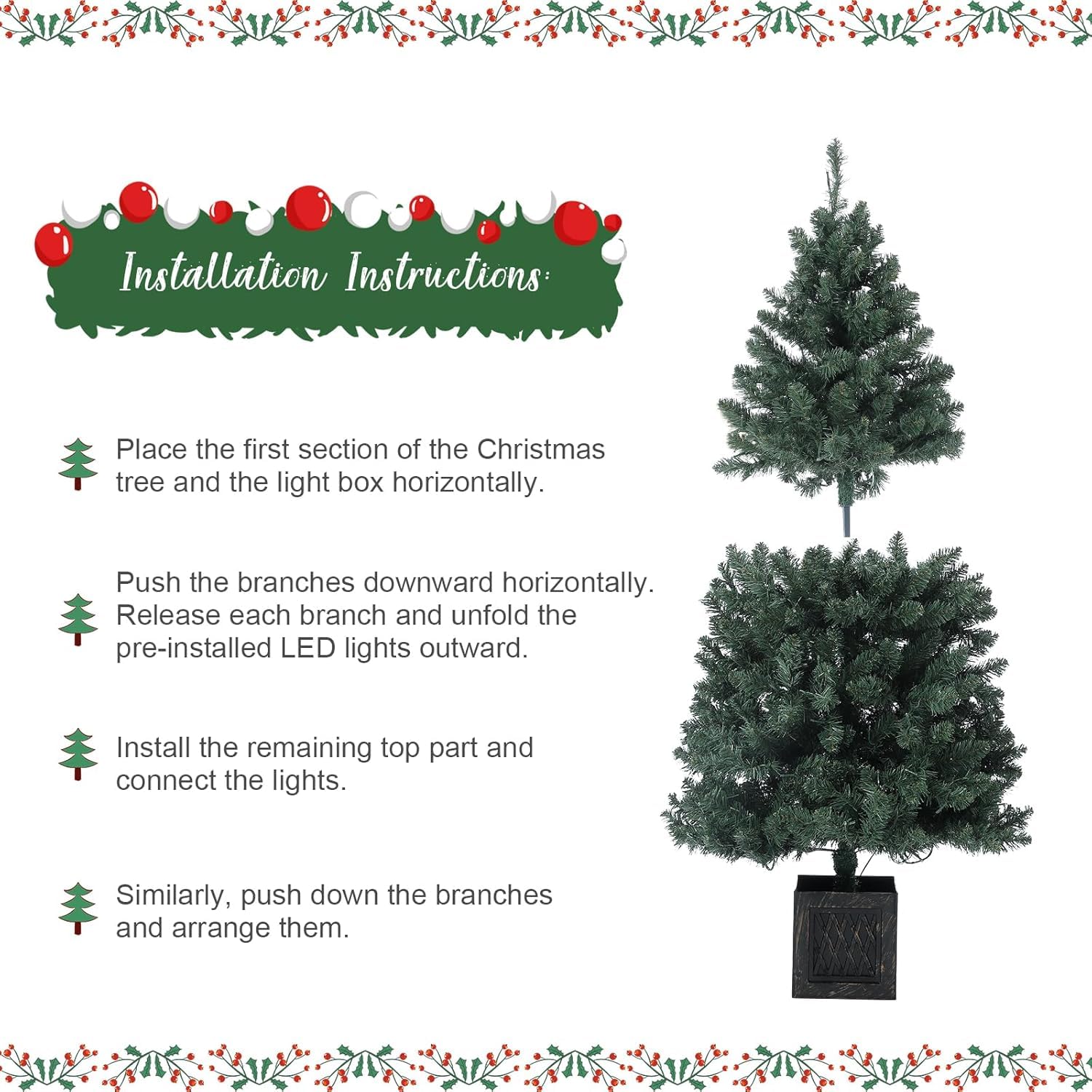 Litake 145 cm künstlicher Weihnachtsbaum mit 300 Lichtern, 8 Modus Warmweiß Vorbeleuchteter Metallgestell Weihnachtsbaum mit Vintage Blumentopf Weihnachten Deko für Familientreffen, Büro und Flure (1)