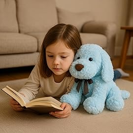 WEIGEDU Blue Goldendoodle Furry Poodle Puppy Dog Blue Stuffed Animal Plush Toys for Kids Boys Girls Birthday Bedtime Xmas Gift, 11.8 inches