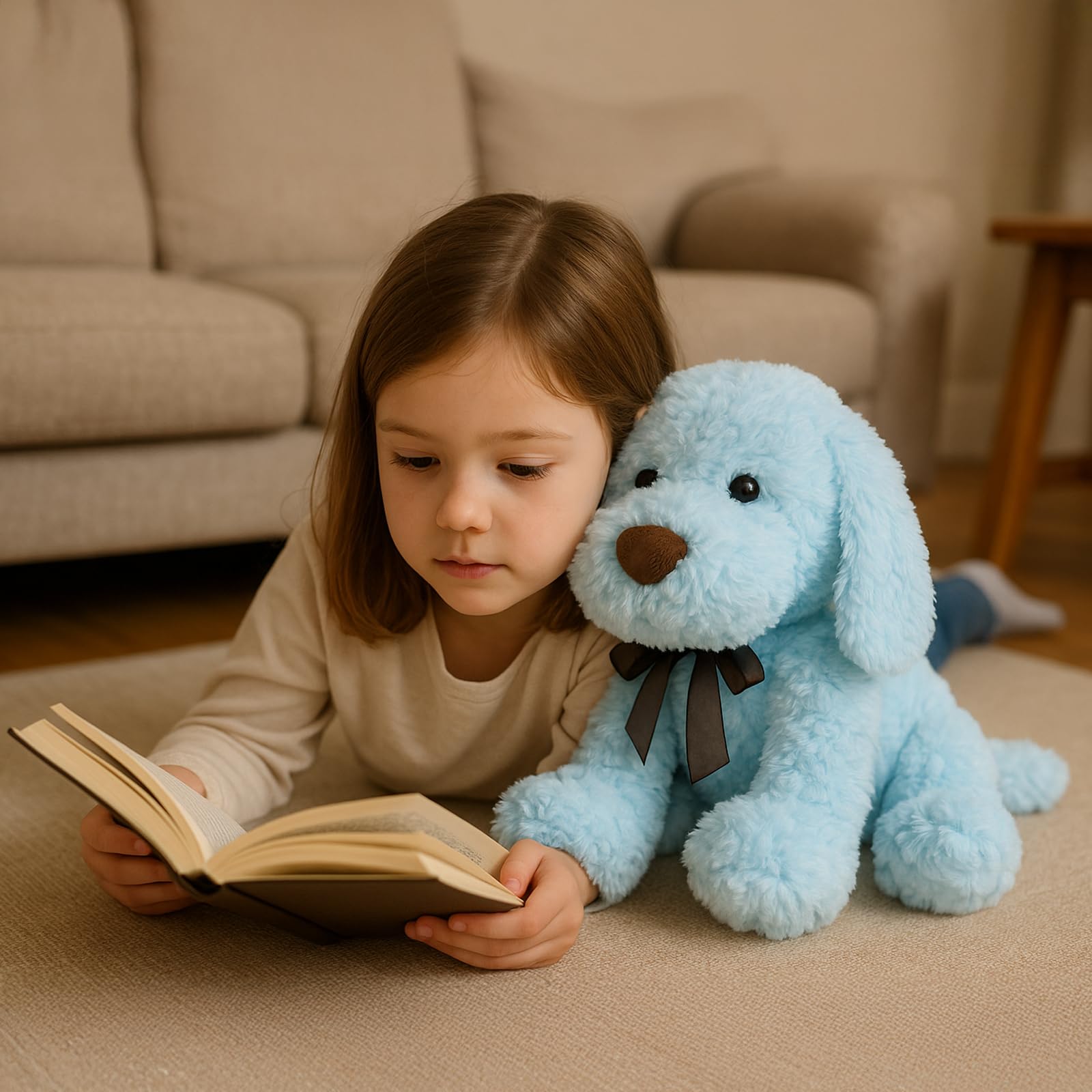 WEIGEDU Blauer Goldendoodle, pelziger Pudelwelpe, blau, Stofftier, Plüschspielzeug für Kinder, Jungen und Mädchen, Geburtstag, Schlafenszeit