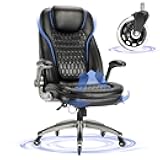 Executive Office Chair-Ergonomic Computer Desk Chair, High Back Leather Chair with Padded Flip-up Arms, Swivel Home Office Chair Upgraded Caster-Black